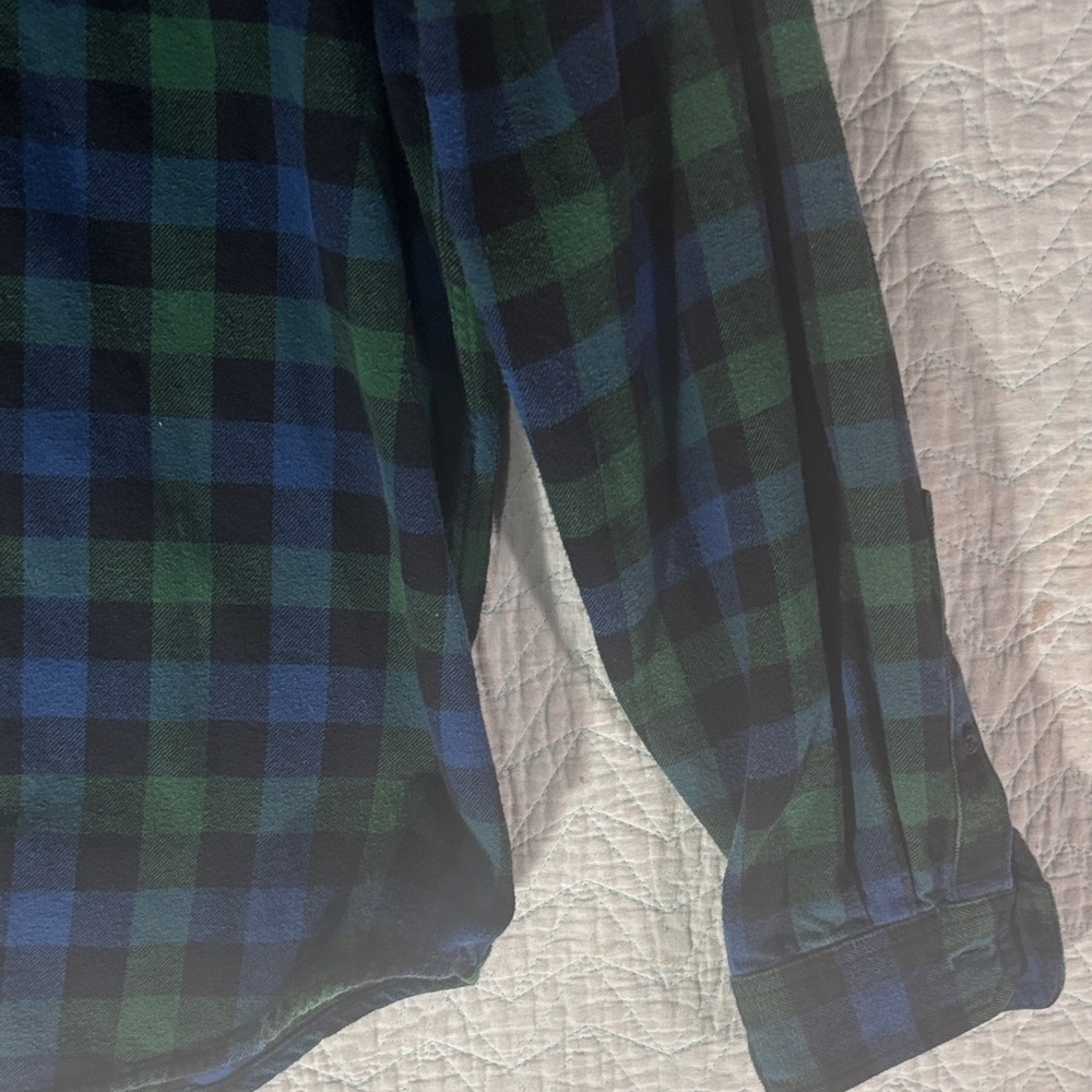 Eddie Bauer Blue and Green Plaid Button-Down Shirt Flannel 100% Cotton - Picture 6 of 9